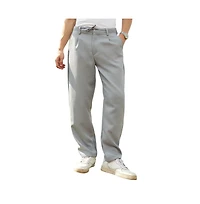 Campus Sutra Men's Cloud Grey Tailored Linen-Blend Trousers