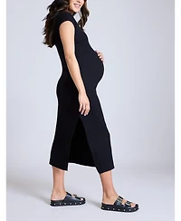 Motherhood Maternity Rib Knit Short Sleeve Raglan Midi Dress