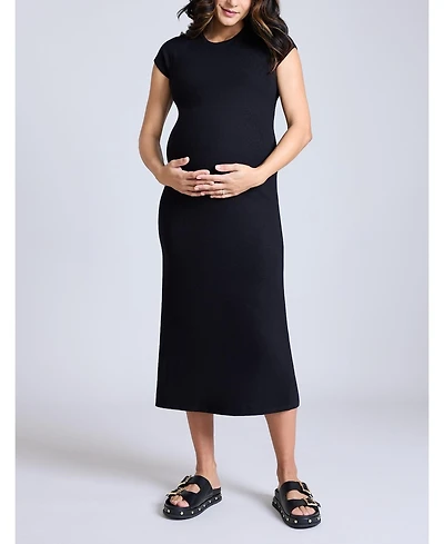 Motherhood Maternity Rib Knit Short Sleeve Raglan Midi Dress