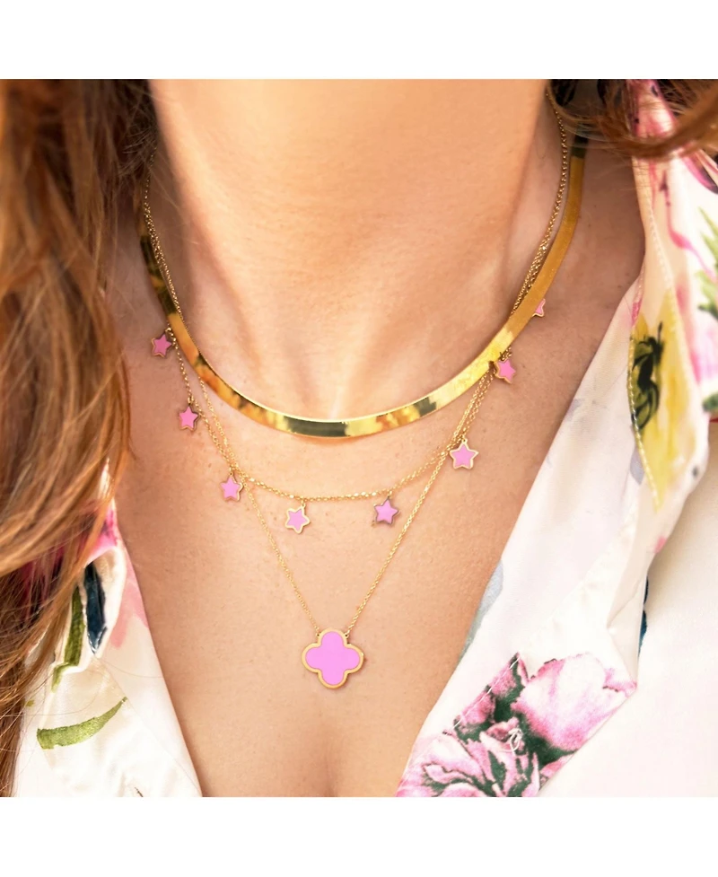 The Lovery Bubblegum Pink Star Dangle Necklace 14K Gold
