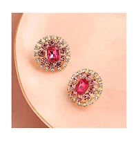 Sohi Women's Pink Embellished Circular Stud Earrings
