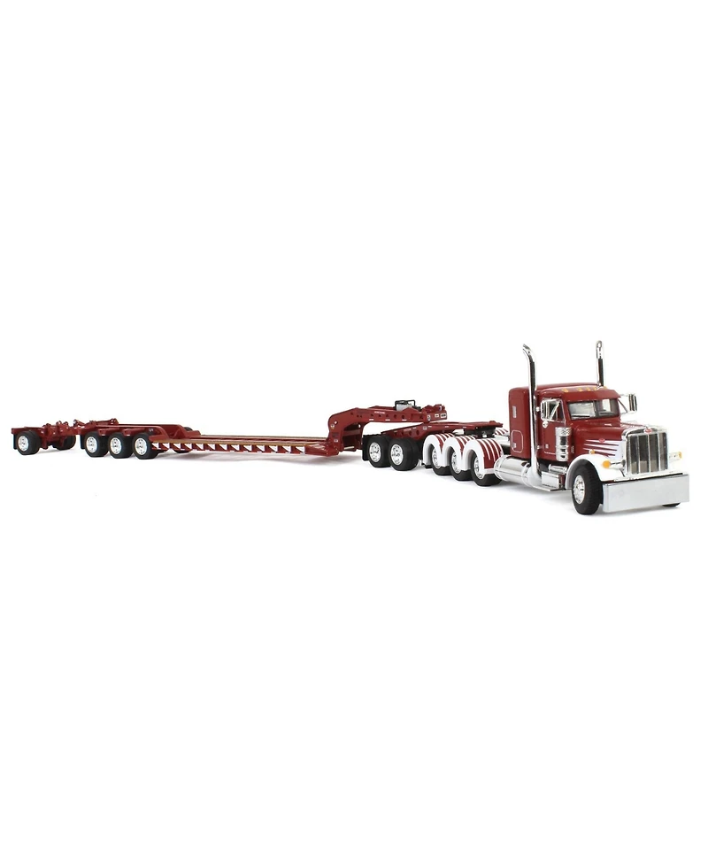 First Gear Dcp 1/64 Peterbilt 379 Tri-Axle Flat Top with Fontaine Magnitude Tri-Axle Lowboy Trailer with Booster & Stinger 60