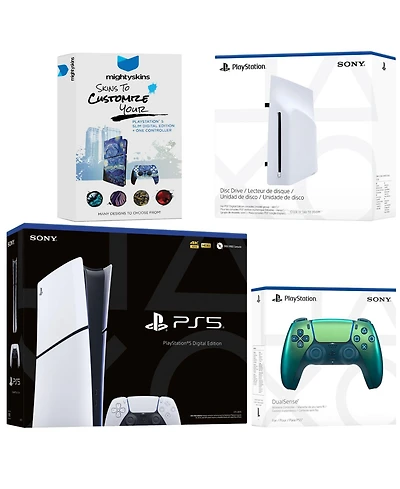 Sony PlayStation 5 Slim Digital Bundle with Disc Drive, Extra Controller and MightySkins Code - Chroma Indigo