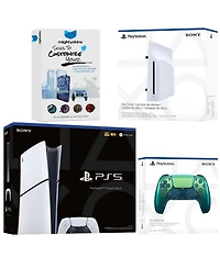 Sony PlayStation 5 Slim Digital Bundle with Disc Drive, Extra Controller and MightySkins Code - Chroma Indigo