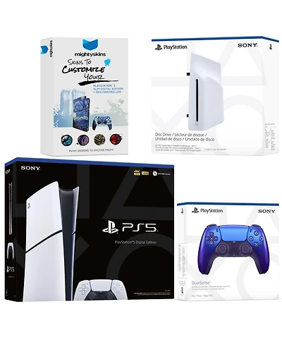 Sony PlayStation 5 Slim Digital Bundle with Disc Drive, Extra Controller and MightySkins Code - Chroma Indigo
