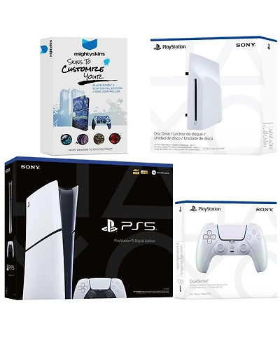 Sony PlayStation 5 Slim Digital Bundle with Disc Drive, Extra Controller and MightySkins Code - Chroma Indigo