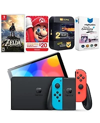 Nintendo Switch Neon Red & Blue Oled Console with Legend of Zelda Breath of the Wild, Nintendo $20 eShop Gift Card, MightySkins Console and Controller