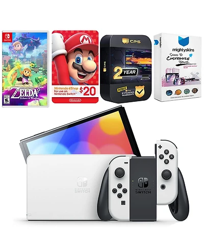 Nintendo Switch White Oled Console with The Legend Of Zelda Echoes Of Wisdom, Nintendo $20 eShop Gift Card, MightySkins Console and Controller Skin Vo
