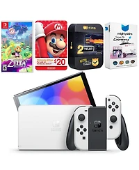 Nintendo Switch White Oled Console with The Legend Of Zelda Echoes Of Wisdom, Nintendo $20 eShop Gift Card, MightySkins Console and Controller Skin Vo