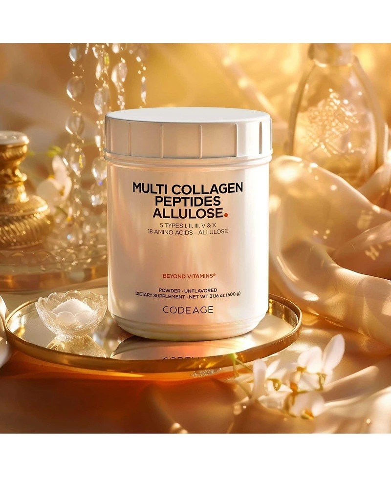 Codeage Multi Collagen Peptides Powder + Allulose - 5 Types - Grass-Fed Collagen - Rare Sugar Allulose Supplement - 0 Calories Sweetener & 0 Carbs
