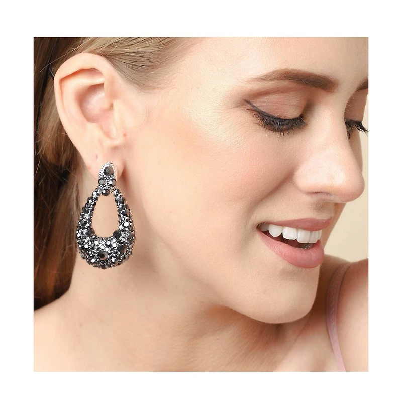 Sohi Women's Silver Embellished Cluster Teardrop Earrings