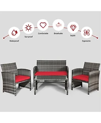 Gymax 4Pieces Patio Outdoor Rattan Conversation Furniture Set