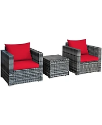 Gymax 3PCS Rattan Patio Conversation Furniture Set Outdoor Yard w/ Cushion