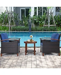 Gymax 3PCS Patio Wicker Rattan Conversation Set Outdoor Furniture Set w/ Cushion