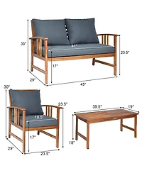 Gymax 4pcs Wooden Patio Furniture Set Table & Sectional Sofa Garden
