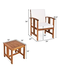 Gymax 3PC Outdoor Patio Sofa Furniture Set Solid Wood Cushioned Conversation Set White