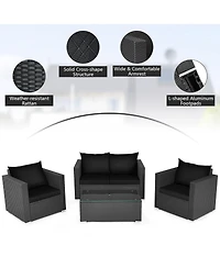 Gymax 4 Piece Rattan Outdoor Furniture Set Patio Conversation Set Cushions and Coffee Table