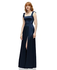 After Six Plus Square Neck Fluid Satin Maxi Dress with Bow Straps