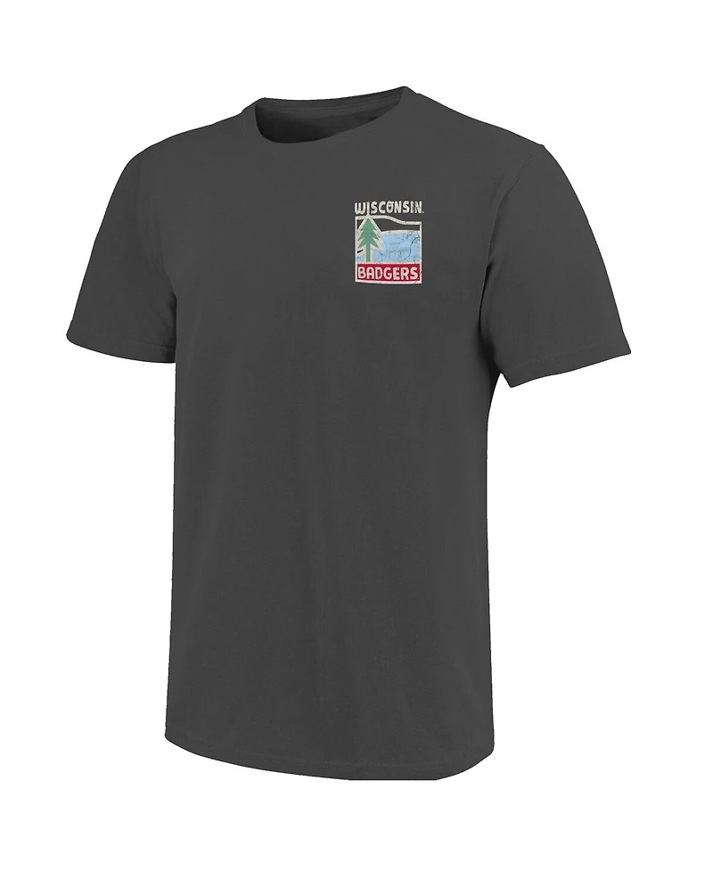 Image One Men's Graphite Wisconsin Badgers Comfort Colors Minimal Vista Distressed Graphics T-Shirt