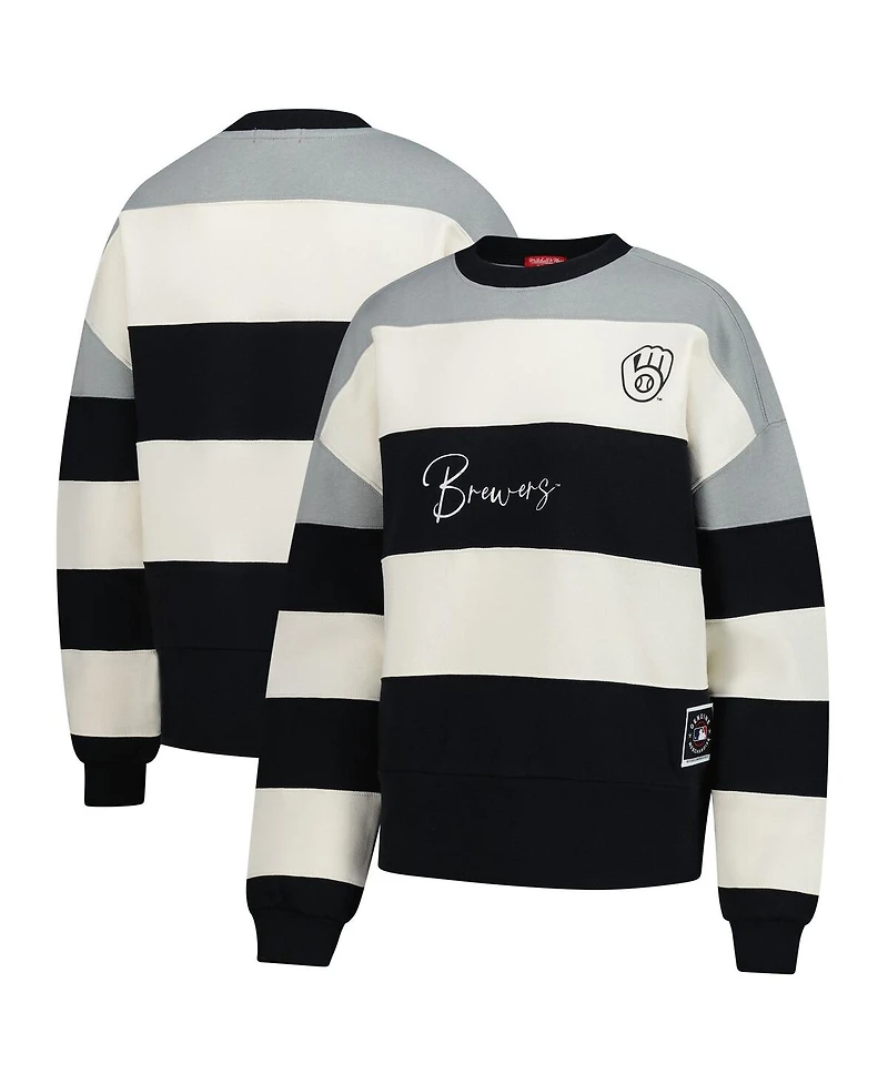 Mitchell & Ness Women's Gray/Black Milwaukee Brewers Cooperstown Collection Blocked Fleece Pullover Sweatshirt