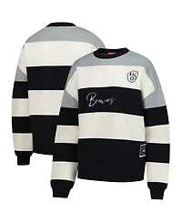 Mitchell & Ness Women's Gray/Black Milwaukee Brewers Cooperstown Collection Blocked Fleece Pullover Sweatshirt