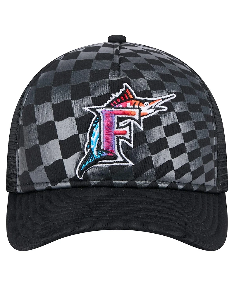 New Era Men's Black Florida Marlins Cooperstown Collection Gradient 9FORTY A-Frame M-Crown Trucker Adjustable Hat