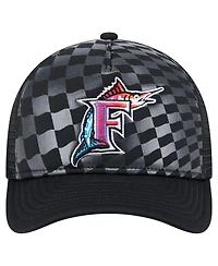 New Era Men's Black Florida Marlins Cooperstown Collection Gradient 9FORTY A-Frame M-Crown Trucker Adjustable Hat