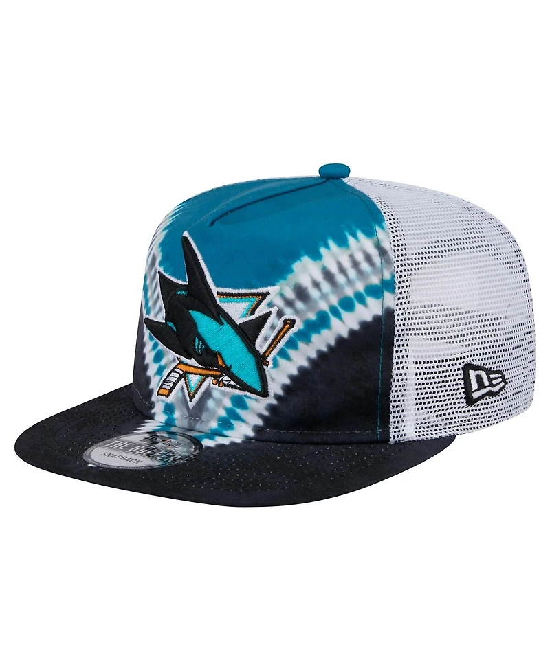 New Era Men's Black/Teal San Jose Sharks Throwback V-Dye Adjustable Golfer Hat