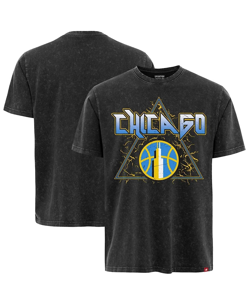 Sportiqe Men's and Women's Black Chicago Sky Rock Roll Collection Angus Mineral Wash Premium T-Shirt