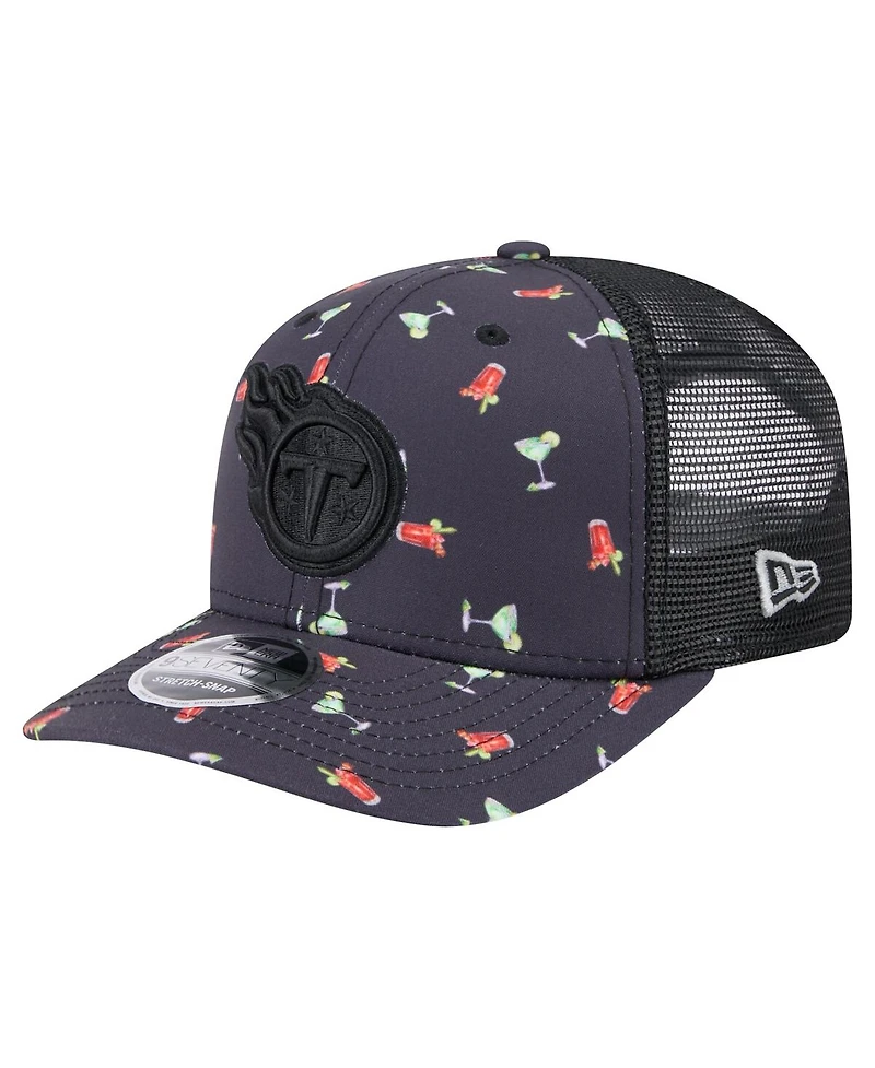 New Era Men's Navy/Black Tennessee Titans Adventure Drinks Pattern 9SEVENTY Stretch-Snap Hat