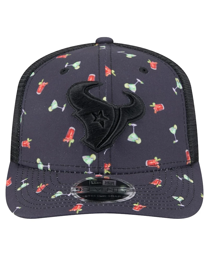 New Era Men's Navy/Black Houston Texans Adventure Drinks Pattern 9SEVENTY Stretch-Snap Hat