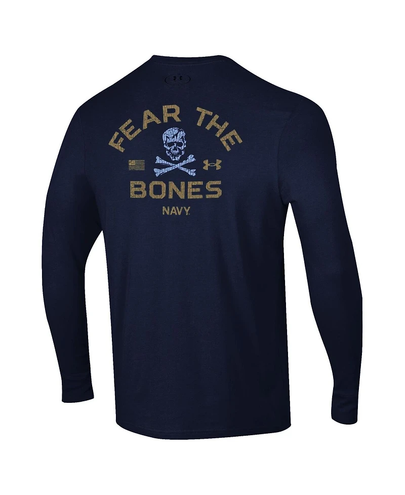 Under Armour Men's Navy Midshipmen Distressed Jolly Rogers Performance Long Sleeve T-Shirt