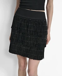 Dkny Women's Studded Fringe Mini Skirt
