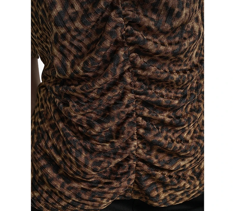 Dkny Women's Printed Puff-Sleeve Ruched Top