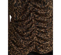 Dkny Women's Printed Puff-Sleeve Ruched Top