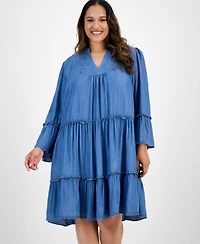 Robbie Bee Plus Tiered Denim Shift Dress