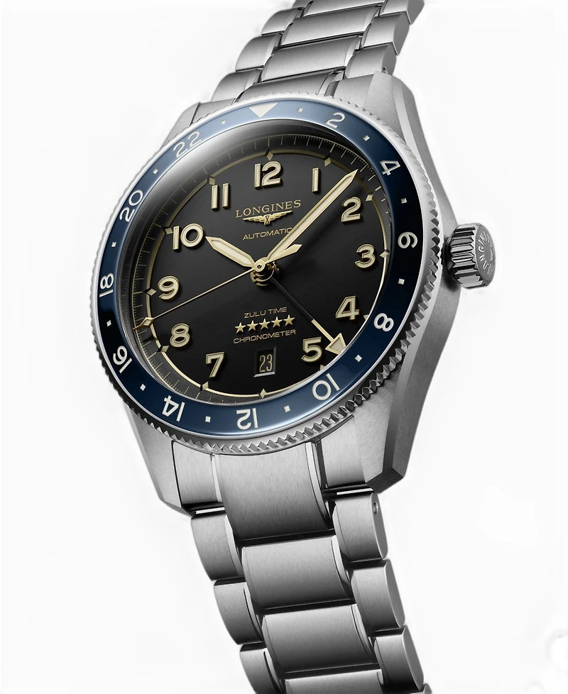 Longines Men's Spirit Zulu Time Automatic Stainless-Steel Watch, 42mm