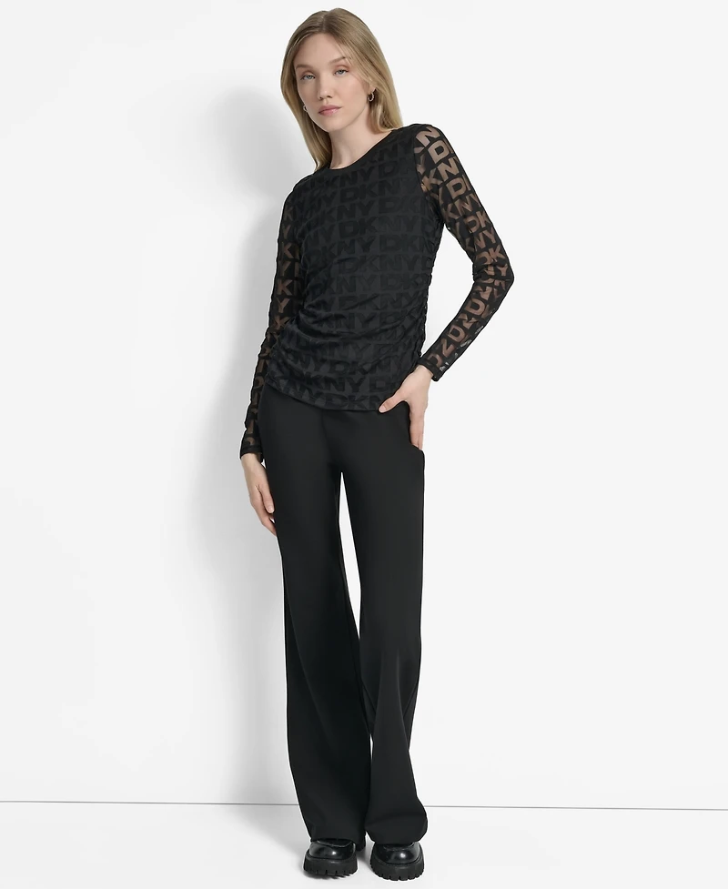 Dkny Women's Logo-Mesh Jacquard Long-Sleeve Top