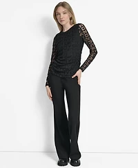 Dkny Women's Logo-Mesh Jacquard Long-Sleeve Top