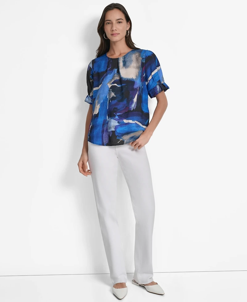 Dkny Women's Printed Voile Short-Sleeve Blouse