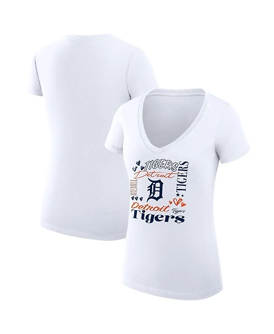 G-iii 4Her by Carl Banks Women's White Detroit Tigers Collage Team Graphic V-Neck Fitted T-Shirt