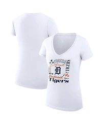 G-iii 4Her by Carl Banks Women's White Detroit Tigers Collage Team Graphic V-Neck Fitted T-Shirt