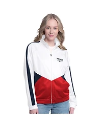 G-iii Sports by Carl Banks Women's White/Navy Minnesota Twins Rally Rhinestone Raglan Full-Zip Track Jacket