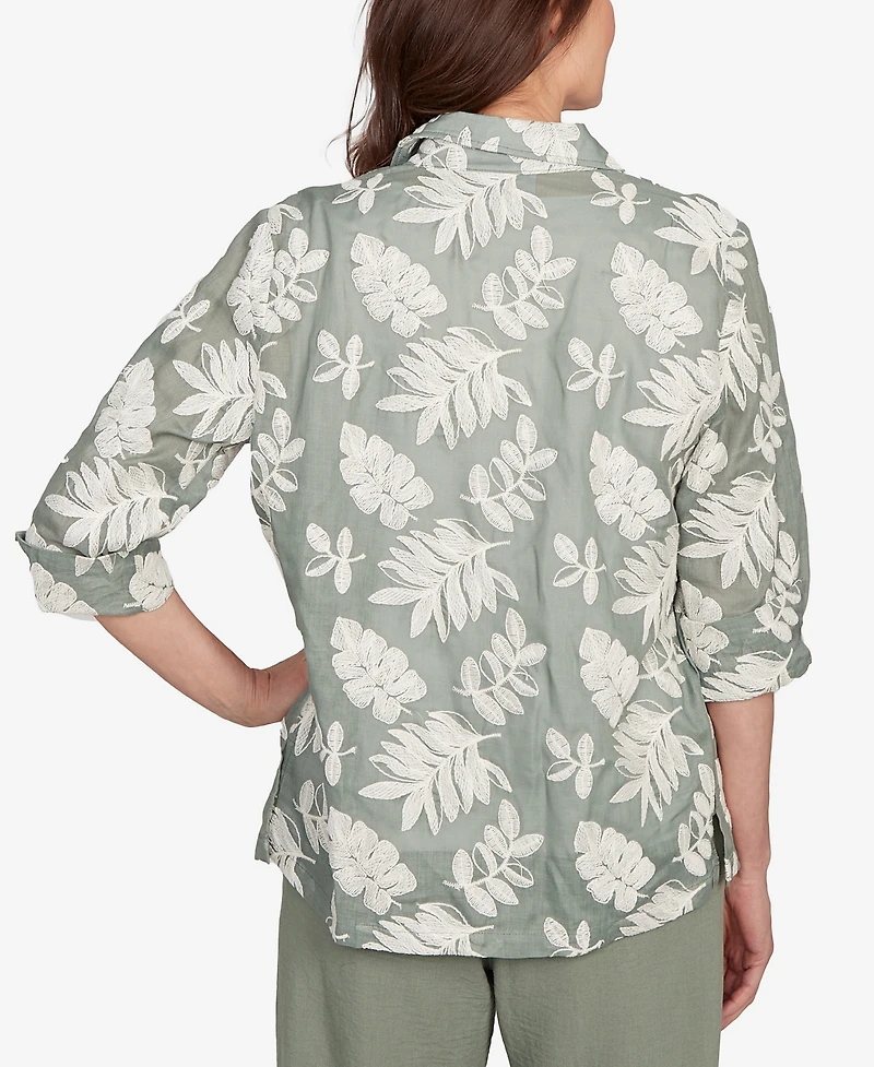 Alfred Dunner Women's Copper Canyon Soutache Leaf Two One Top with Necklace