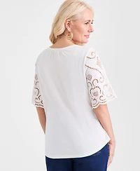 Style & Co Petite Eyelet-Sleeve Top, Exclusively at Macy's