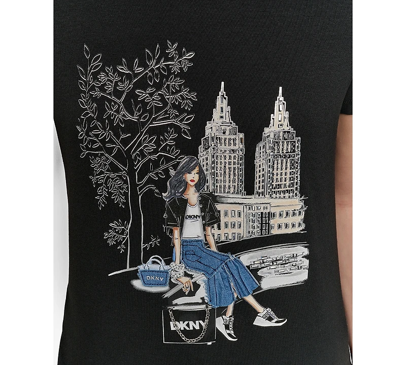Dkny Women's Bow Bridge Conversational Crewneck Tee