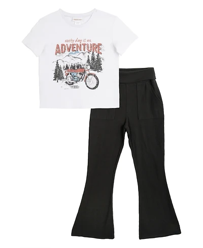 Rare Editions Big Girls 2-Piece T-Shirt and Ribbed Flare Pants Set