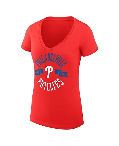 G-iii 4Her by Carl Banks Women's Red Philadelphia Phillies City Graphic V-Neck Fitted T-Shirt