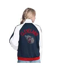 G-iii Sports by Carl Banks Women's White/Navy Cleveland Guardians Rally Rhinestone Raglan Full-Zip Track Jacket