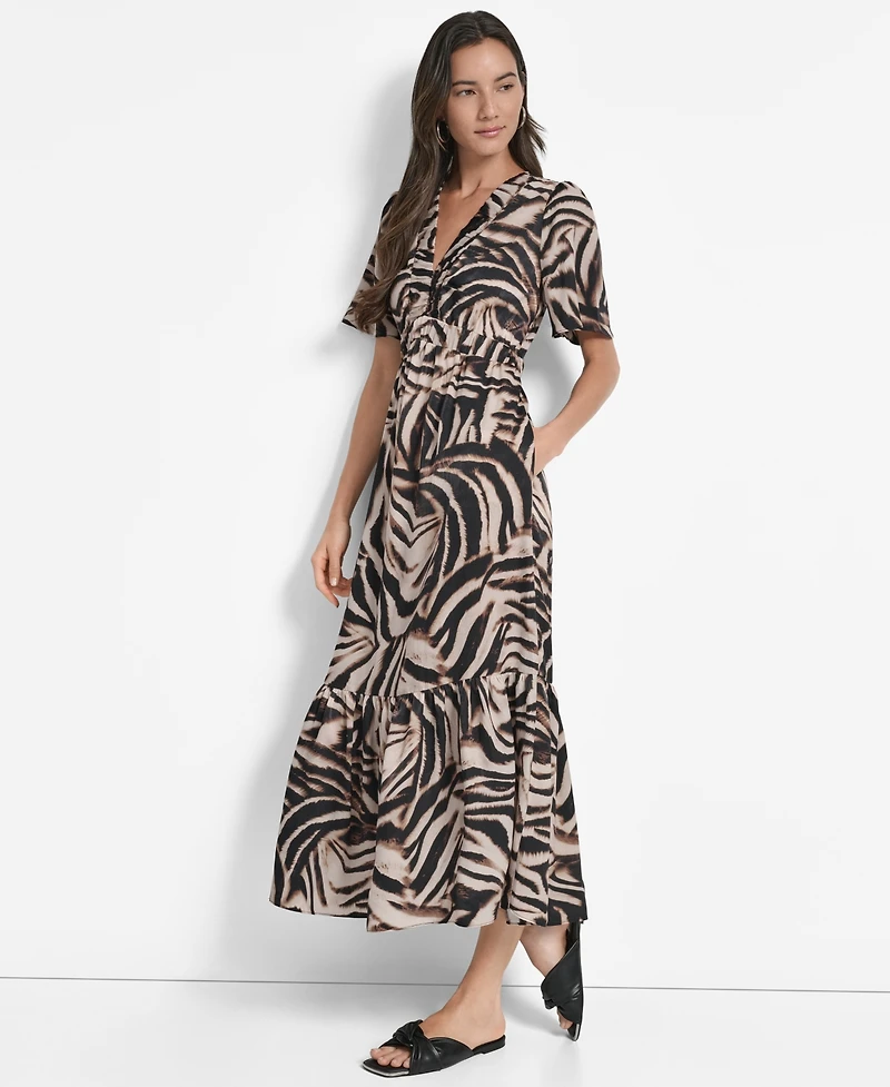 Dkny Women's Printed V-Neck Short-Sleeve Maxi Dress